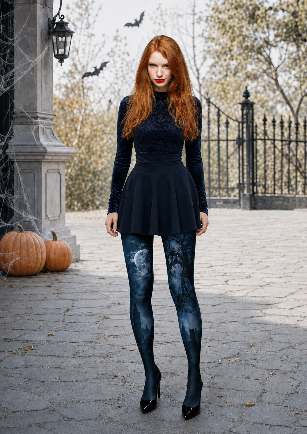 Moonlit Graveyard Halloween Tights Pantyhose H67-9
