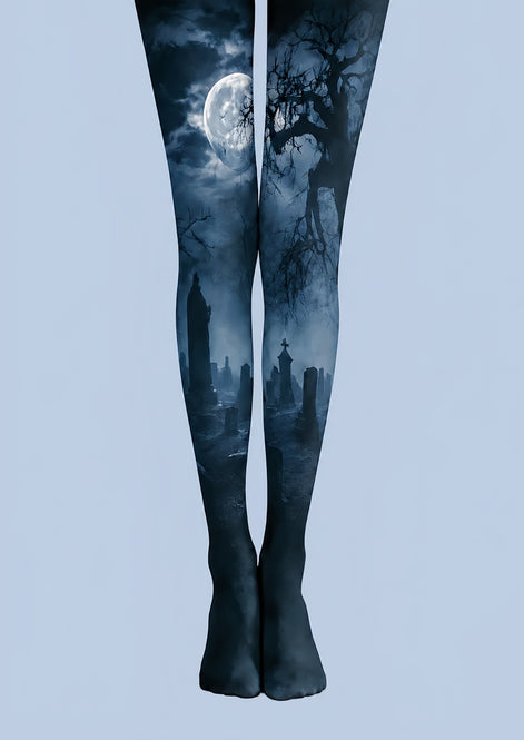 Moonlit Graveyard Halloween Tights Pantyhose H67-9
