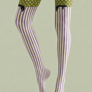 Olive Green Cat Polka Dot Striped Pantyhose Tights H68-10