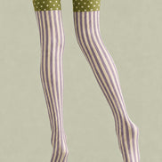 Olive Green Cat Polka Dot Striped Pantyhose Tights H68-10