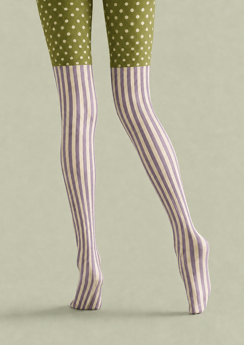 Olive Green Cat Polka Dot Striped Pantyhose Tights H68-10