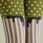 Olive Green Cat Polka Dot Striped Pantyhose Tights H68-10