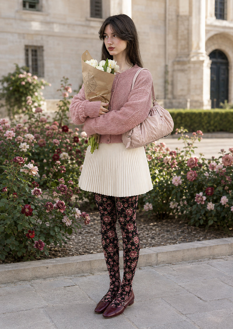 Romantic Floral Print Tights Elegant Flower Hosiery H68-105
