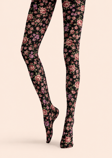 Romantic Floral Print Tights Elegant Flower Hosiery H68-105
