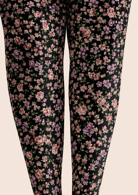 Romantic Floral Print Tights Elegant Flower Hosiery H68-105