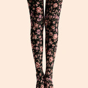 Romantic Floral Print Tights Elegant Flower Hosiery H68-105