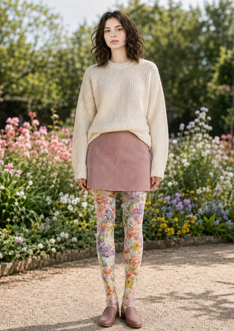 Monet Garden Floral Tights Hosiery Pantyhose H68-106