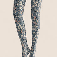 Blue Floral Tights Soft Print Hosiery Pantyhose H68-109