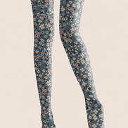 Blue Floral Tights Soft Print Hosiery Pantyhose H68-109
