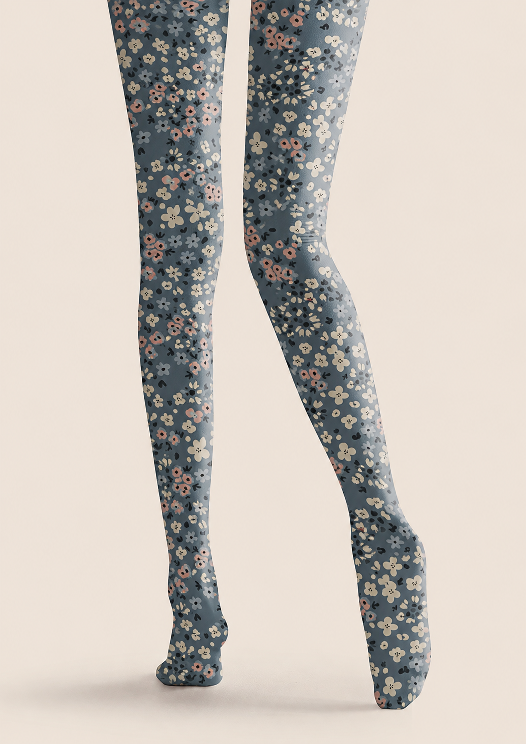 Blue Floral Tights Soft Print Hosiery Pantyhose H68-109