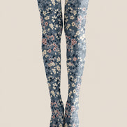 Blue Floral Tights Soft Print Hosiery Pantyhose H68-109