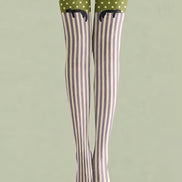 Olive Green Cat Polka Dot Striped Pantyhose Tights H68-10