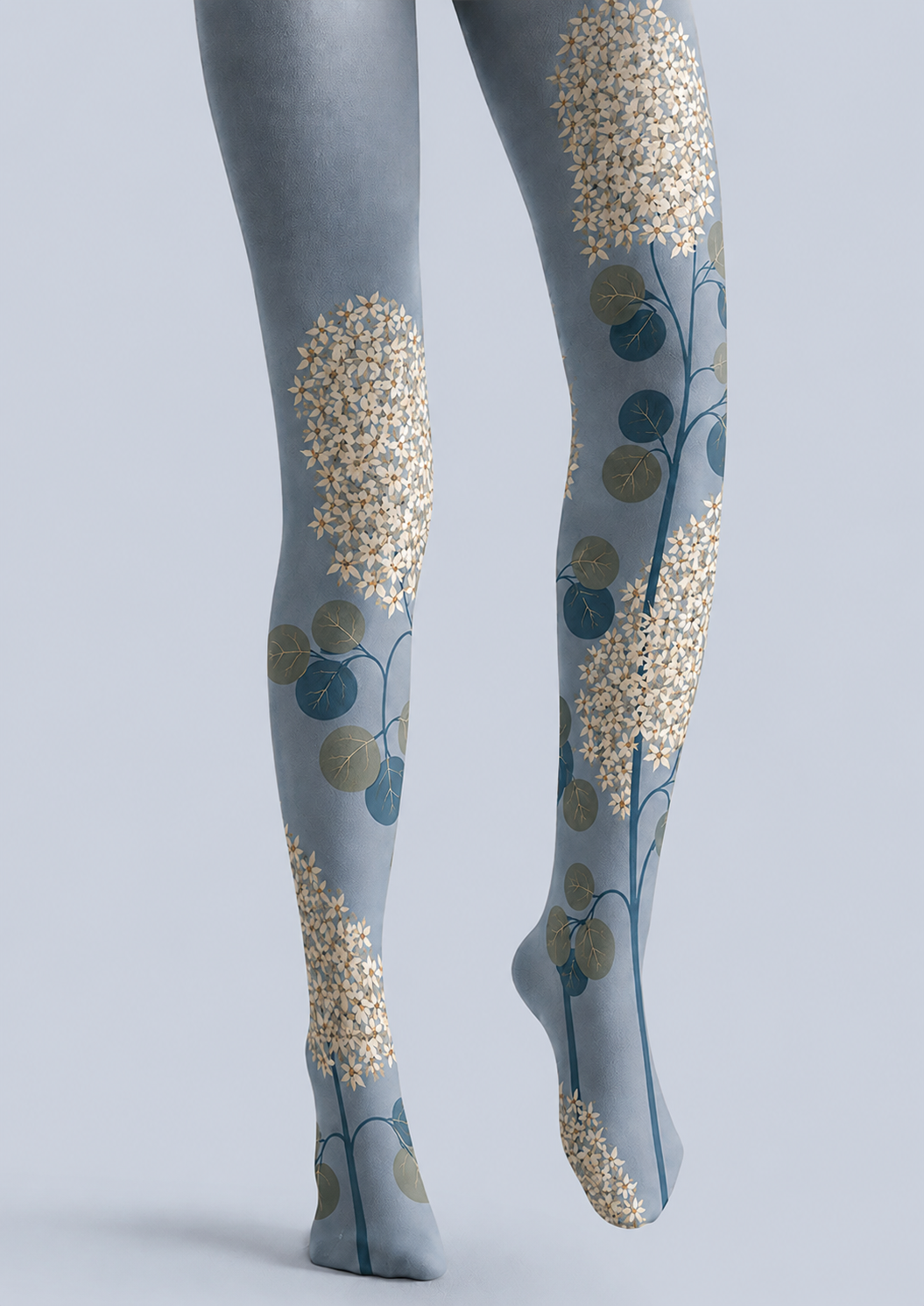 Blue Floral Branch Tights Hosiery Pantyhose H68-110