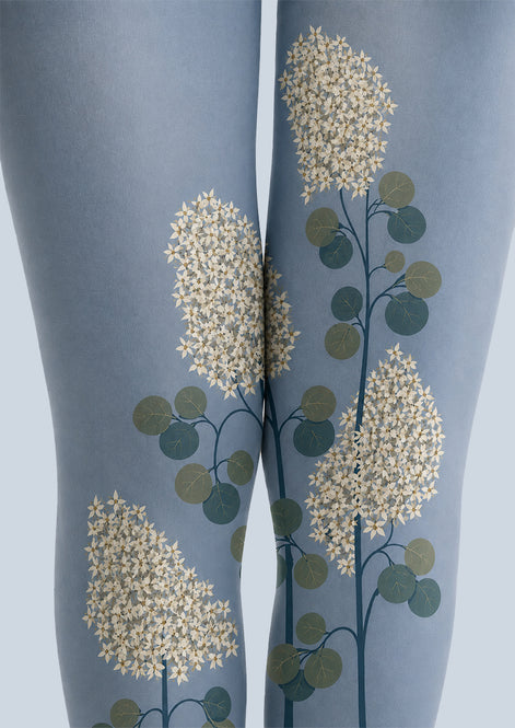 Blue Floral Branch Tights Hosiery Pantyhose H68-110