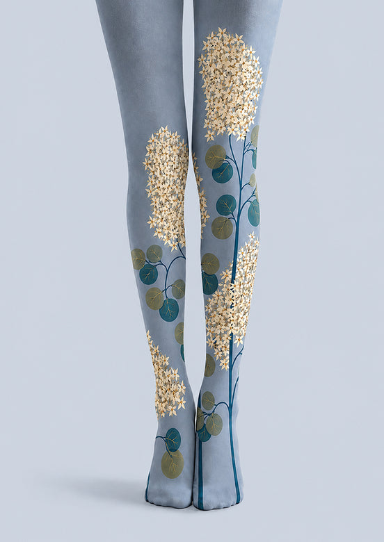 Blue Floral Branch Tights Hosiery Pantyhose H68-110