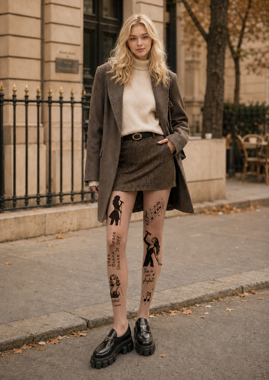 Music Tattoo Pantyhose Print Fashion Tights H68-13