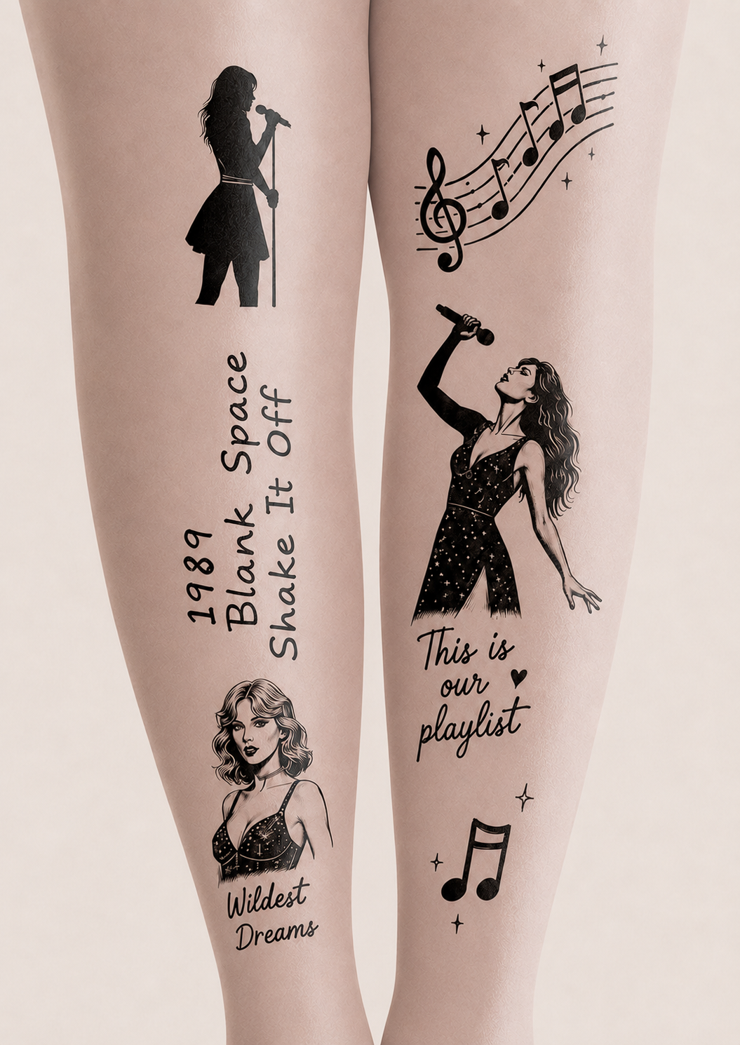 Music Tattoo Pantyhose Print Fashion Tights H68-13