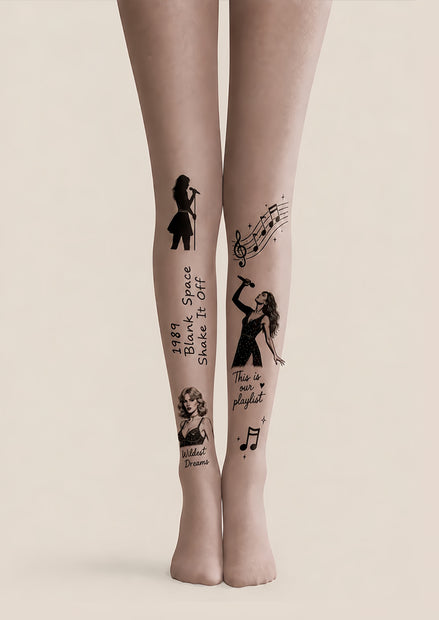 Music Tattoo Pantyhose Print Fashion Tights H68-13