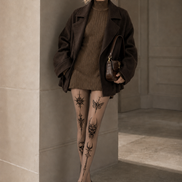 Nude Gothic Blackwork Tattoo Print Tights H68-14
