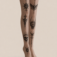 Nude Gothic Blackwork Tattoo Print Tights H68-14