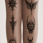 Nude Gothic Blackwork Tattoo Print Tights H68-14