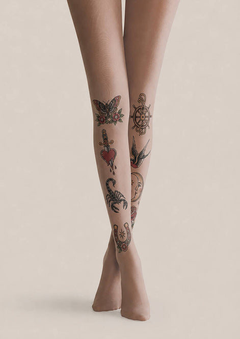 Rose Dagger Heart Scorpion Tattoo Pantyhose Tights H68-15