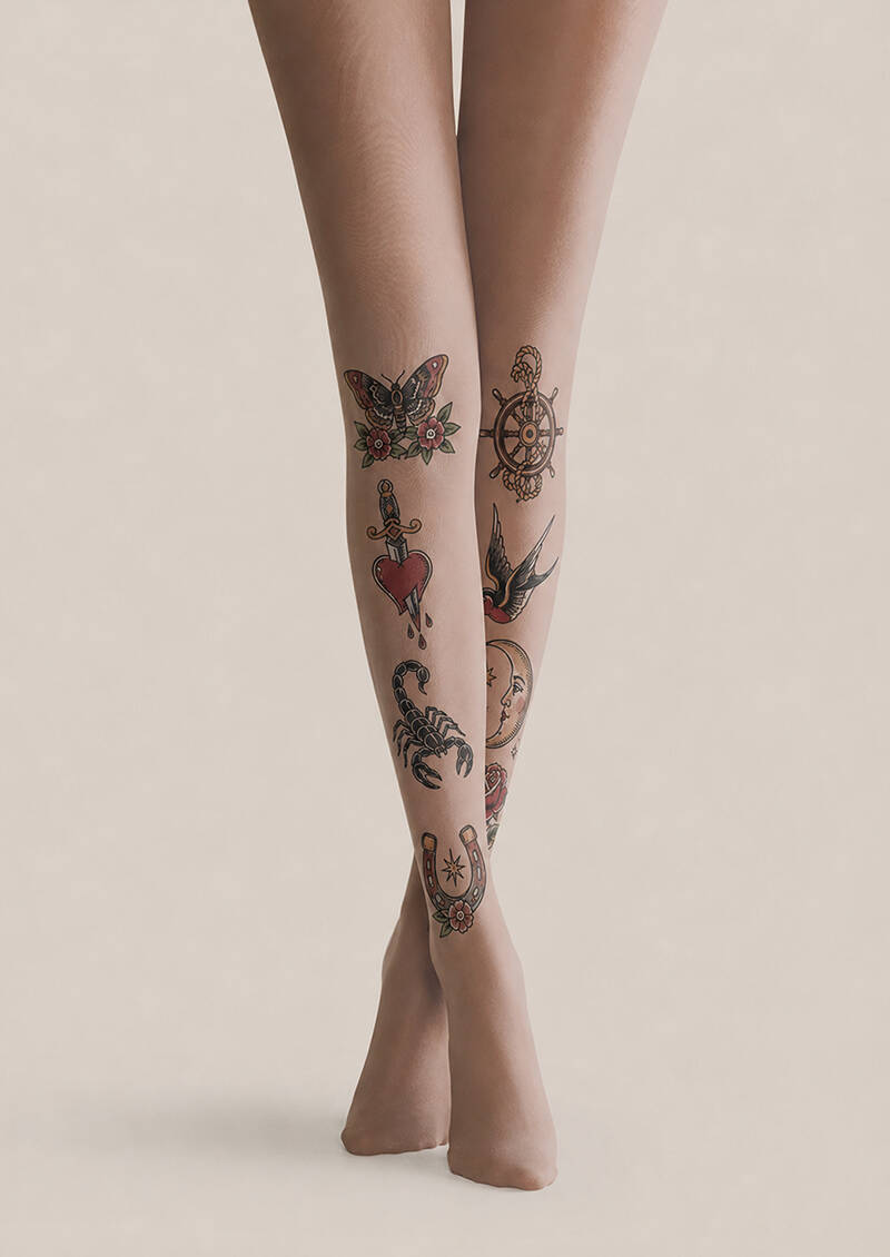 Rose Dagger Heart Scorpion Tattoo Pantyhose Tights H68-15