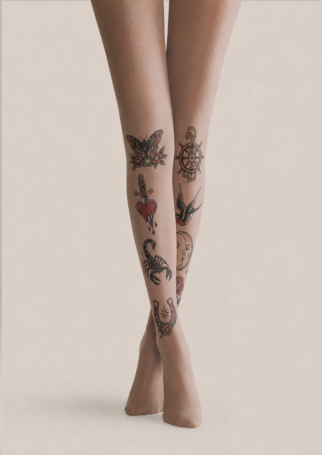 Rose Dagger Heart Scorpion Tattoo Pantyhose Tights H68-15