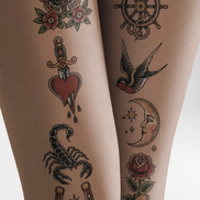 Rose Dagger Heart Scorpion Tattoo Pantyhose Tights H68-15