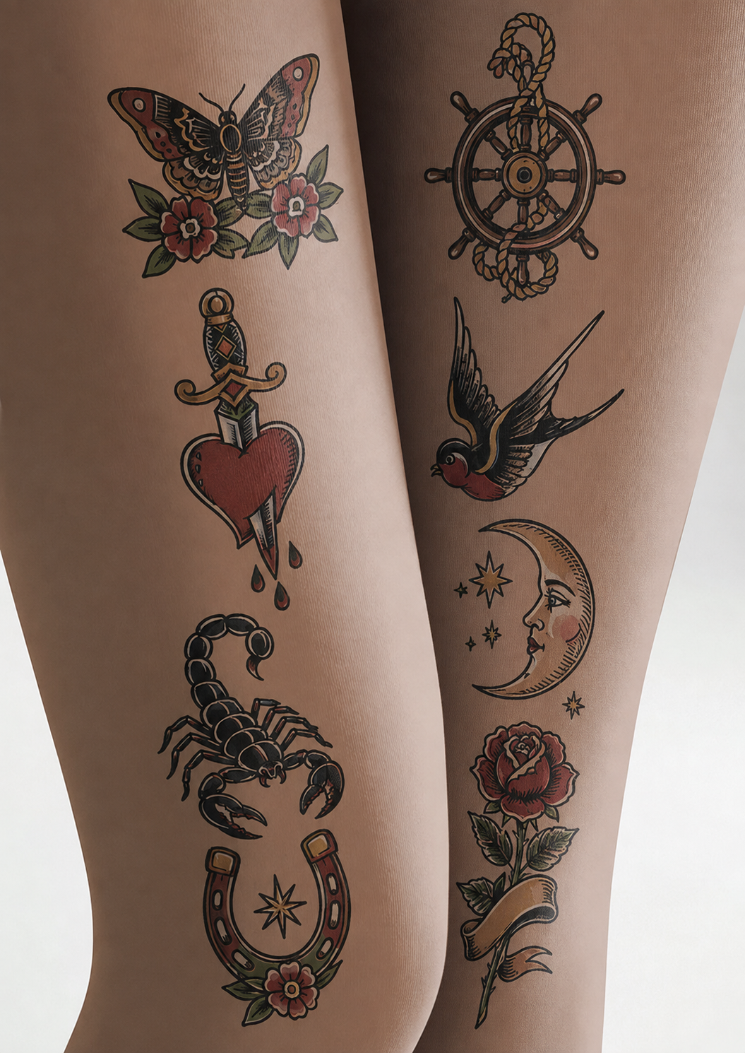 Rose Dagger Heart Scorpion Tattoo Pantyhose Tights H68-15