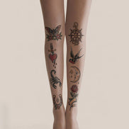 Rose Dagger Heart Scorpion Tattoo Pantyhose Tights H68-15