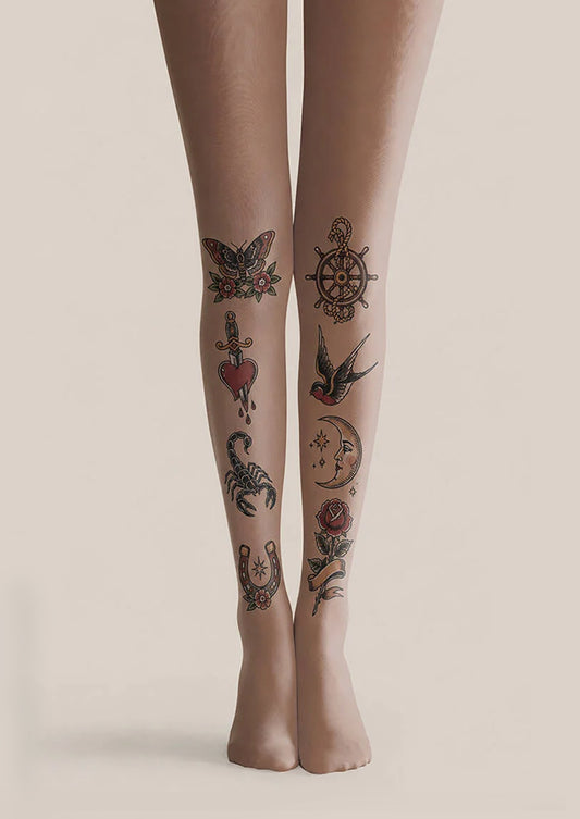 Rose Dagger Heart Scorpion Tattoo Pantyhose Tights H68-15