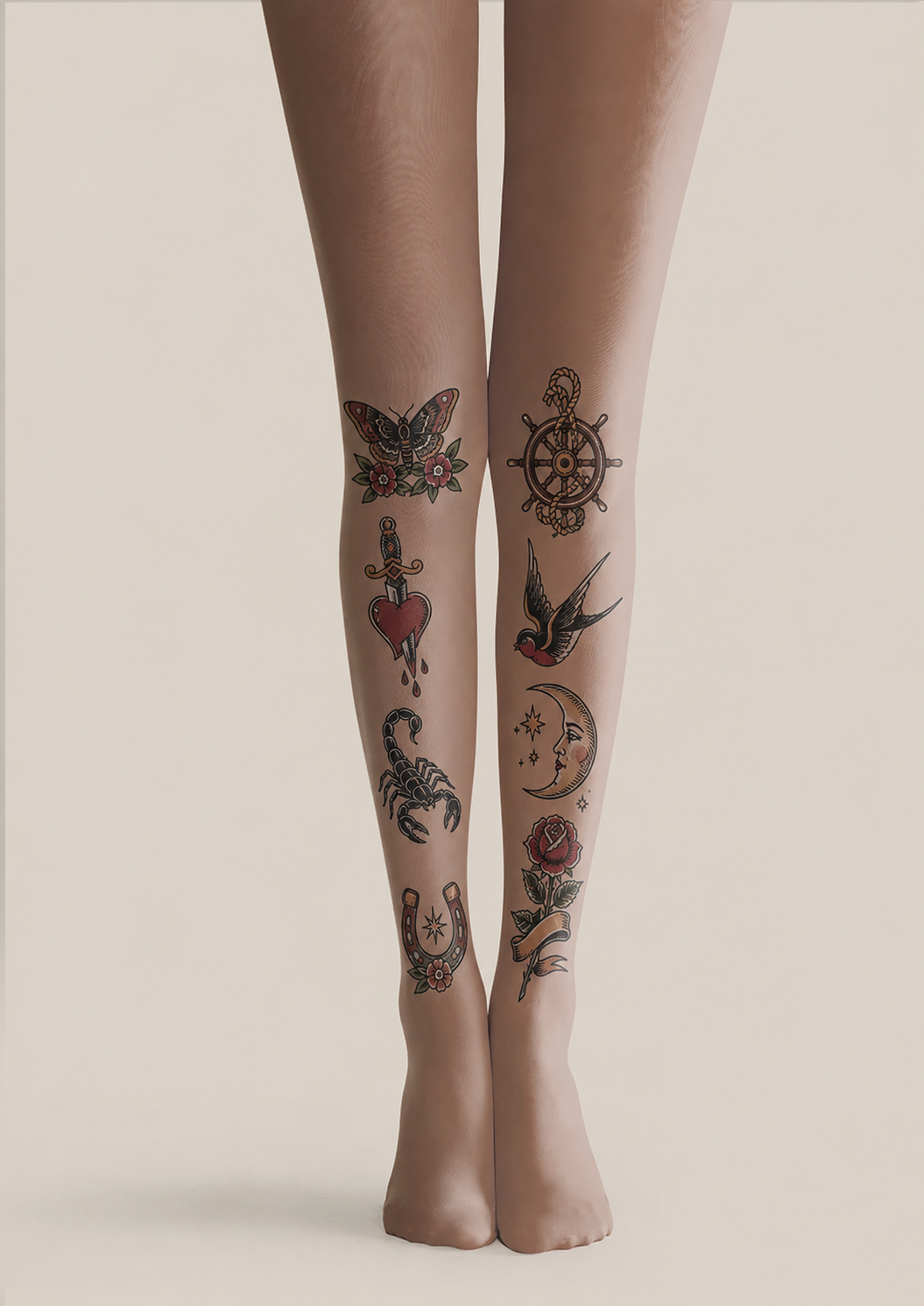 Rose Dagger Heart Scorpion Tattoo Pantyhose Tights H68-15