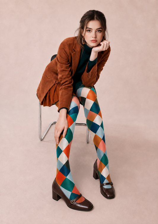 Colorful Argyle Plaid Patterned Tights Pantyhose H68-17
