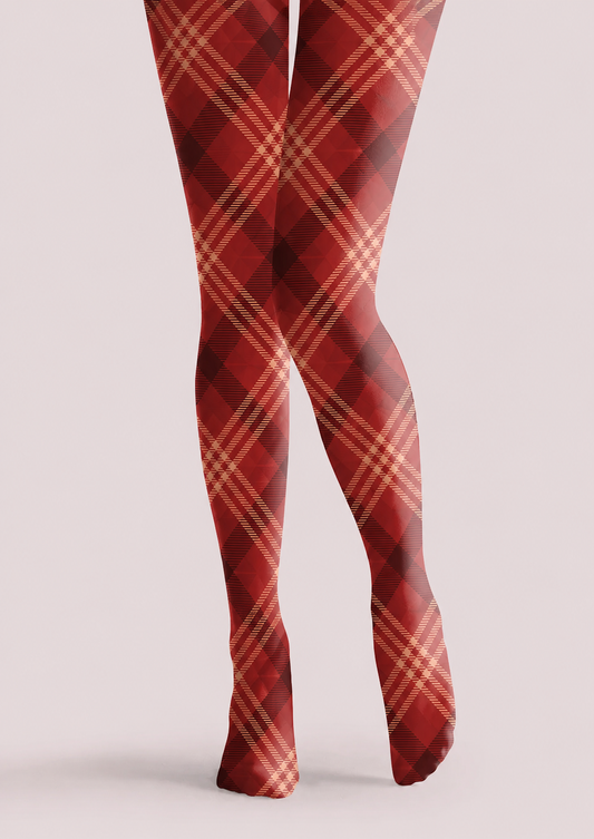 Christmas Holiday Red Tartan Check Tights Hosiery Pantyhose H68-18
