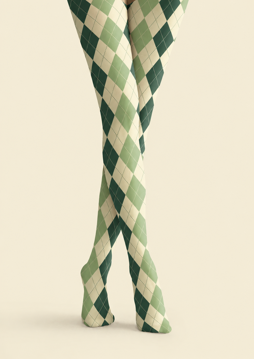 Preppy Green Diamond Pantyhose Plaid Tights H68-19