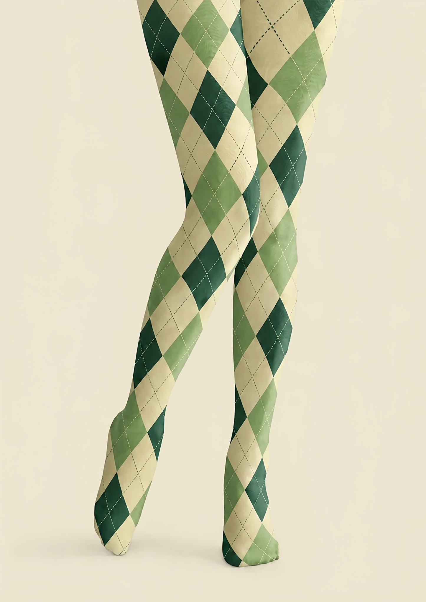 Preppy Green Diamond Pantyhose Plaid Tights H68-19