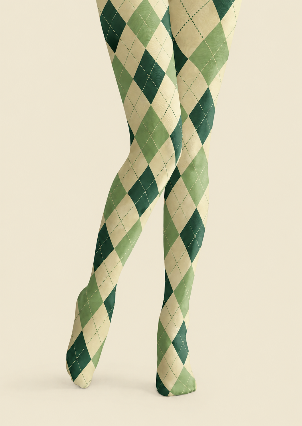 Preppy Green Diamond Pantyhose Plaid Tights H68-19