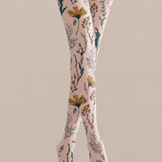 Yellow Daisy Floral Printed Tights Beige Pantyhose H68-2