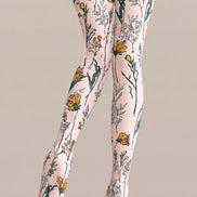 Yellow Daisy Floral Printed Tights Beige Pantyhose H68-2