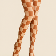 Orange Checkerboard Plaid Patterned Tights Pantyhose H68-20