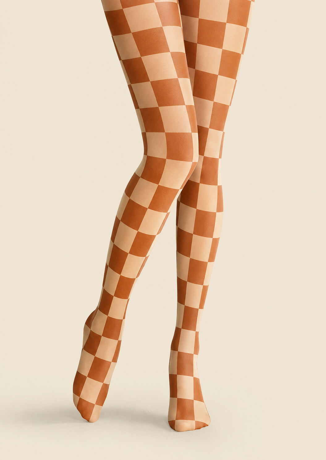Orange Checkerboard Plaid Patterned Tights Pantyhose H68-20