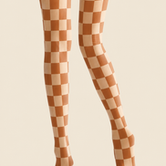 Orange Checkerboard Plaid Patterned Tights Pantyhose H68-20