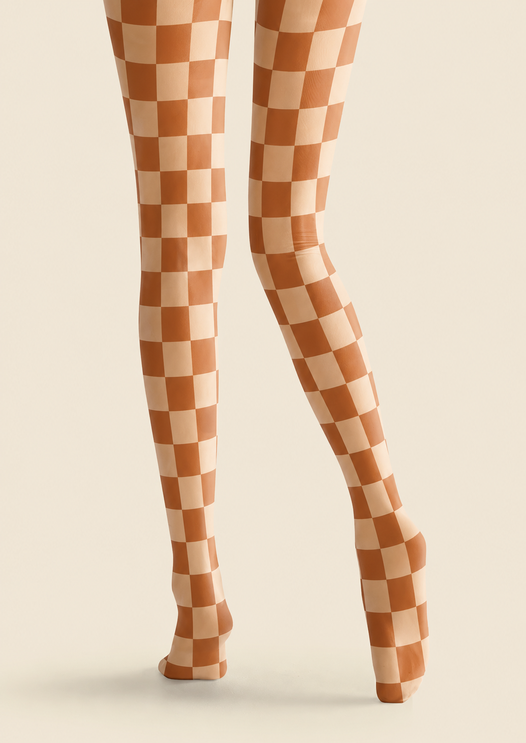 Orange Checkerboard Plaid Patterned Tights Pantyhose H68-20