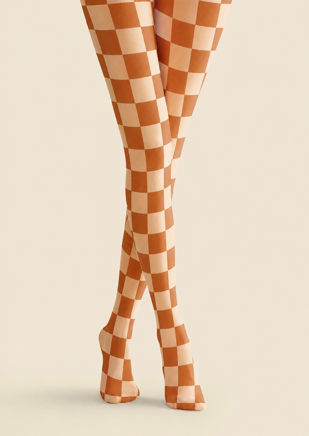 Orange Checkerboard Plaid Patterned Tights Pantyhose H68-20