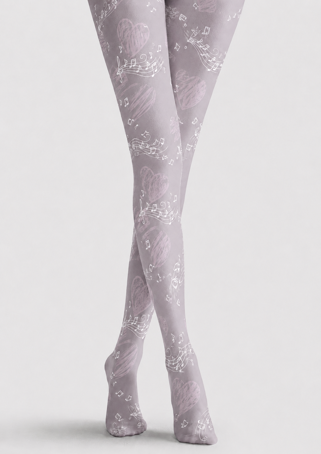 Gray Music Note Heart Tights Patterned Pantyhose H68-26