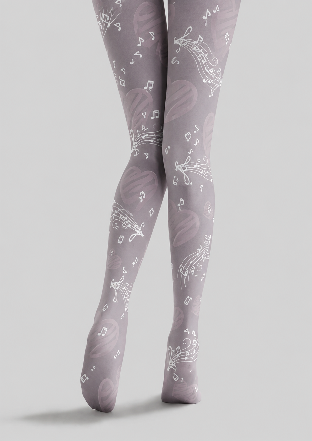 Gray Music Note Heart Tights Patterned Pantyhose H68-26