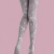 Gray Music Note Heart Tights Patterned Pantyhose H68-26