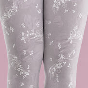 Gray Music Note Heart Tights Patterned Pantyhose H68-26