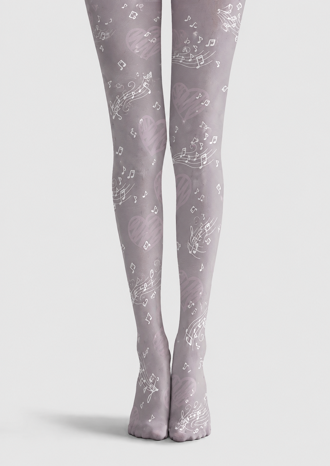 Gray Music Note Heart Tights Patterned Pantyhose H68-26